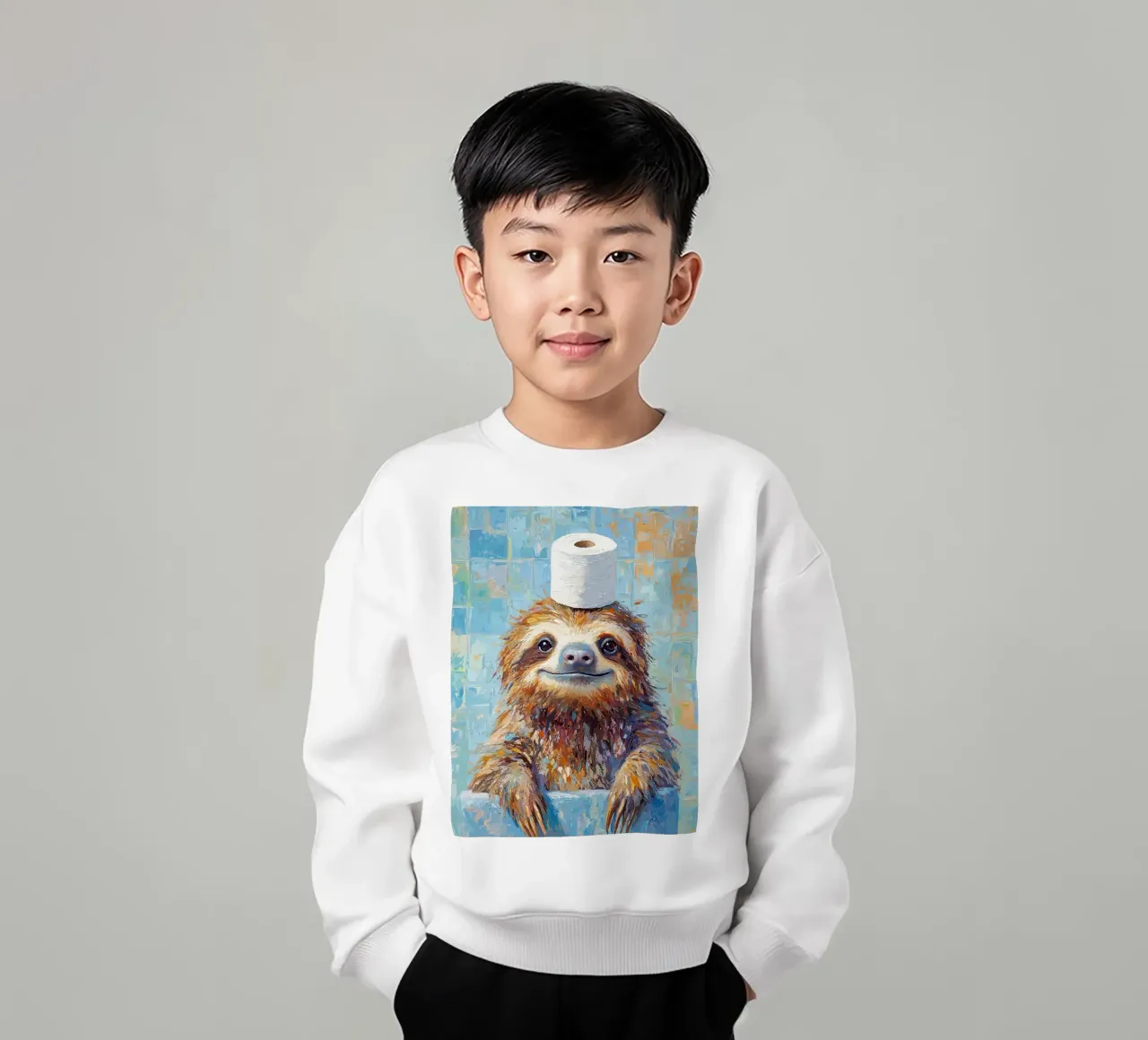 Bradipo con carta igienica in testa felpa bambino da JoyWalkerShop