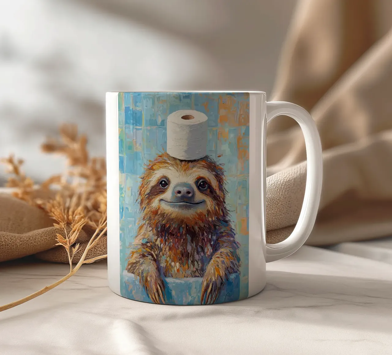 Bradipo con carta igienica in testa tazza in ceramica da JoyWalkerShop