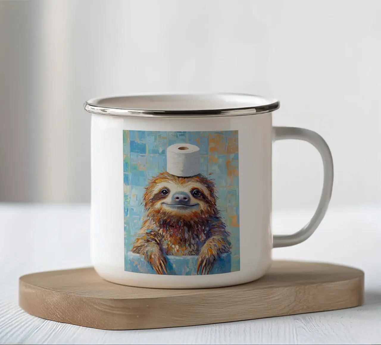 Bradipo con carta igienica in testa tazza in smalto da JoyWalkerShop