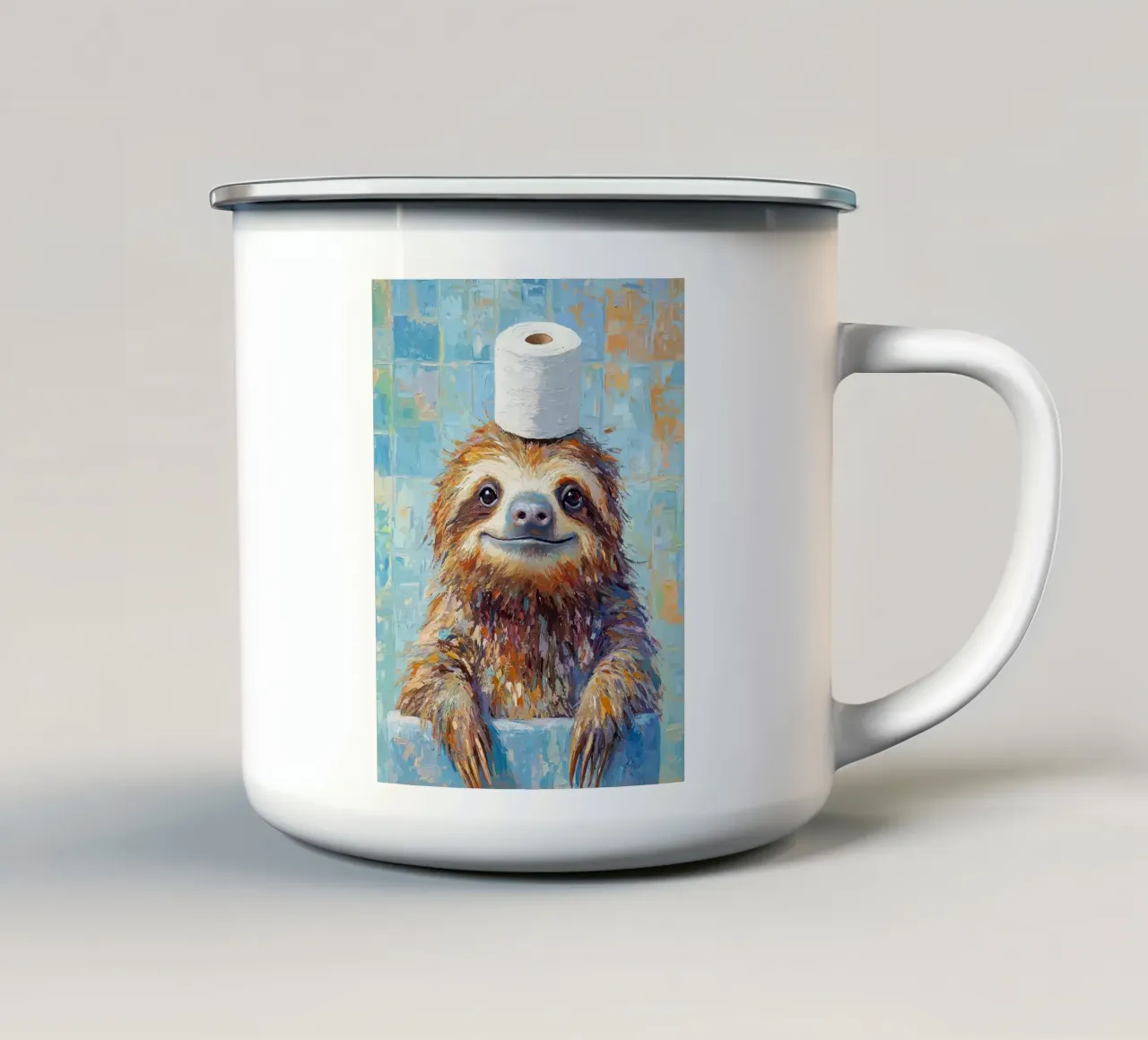 Bradipo con carta igienica in testa tazza in smalto da JoyWalkerShop