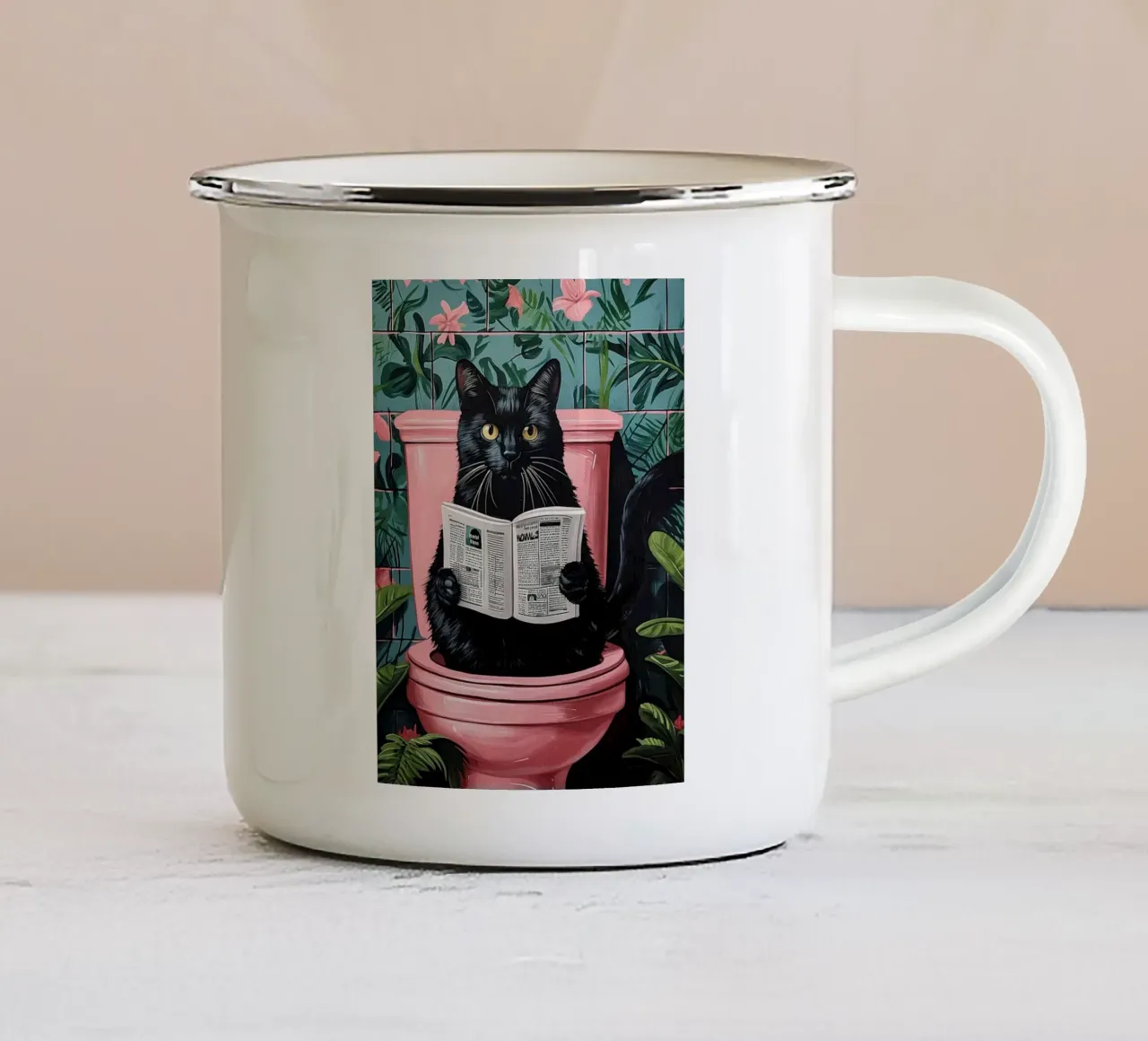 il gatto va in bagno tazza in smalto da JoyWalkerShop