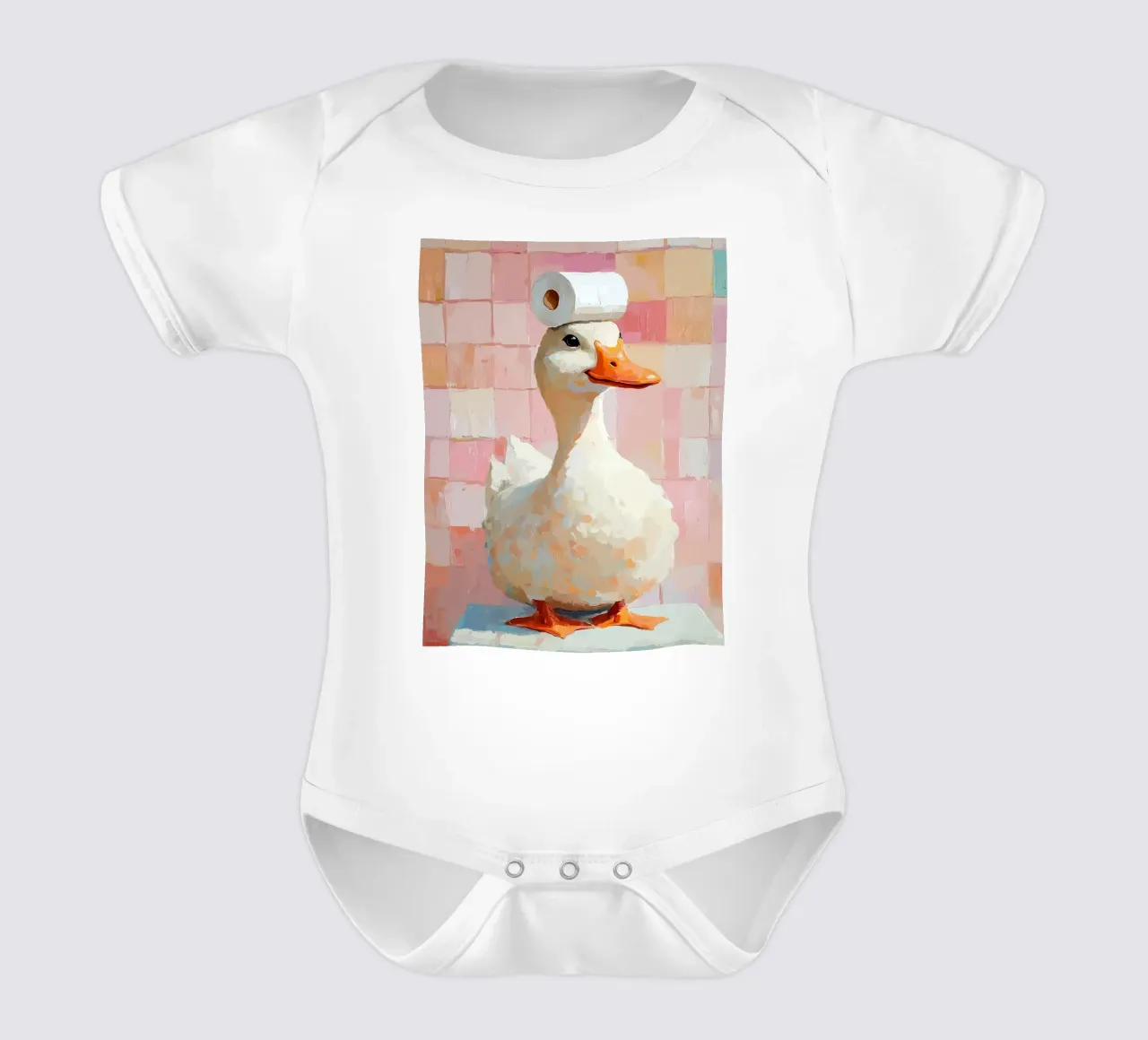 Eend met wc-hoed Schilderen babyrompertje korte mouwen van JoyWalkerShop