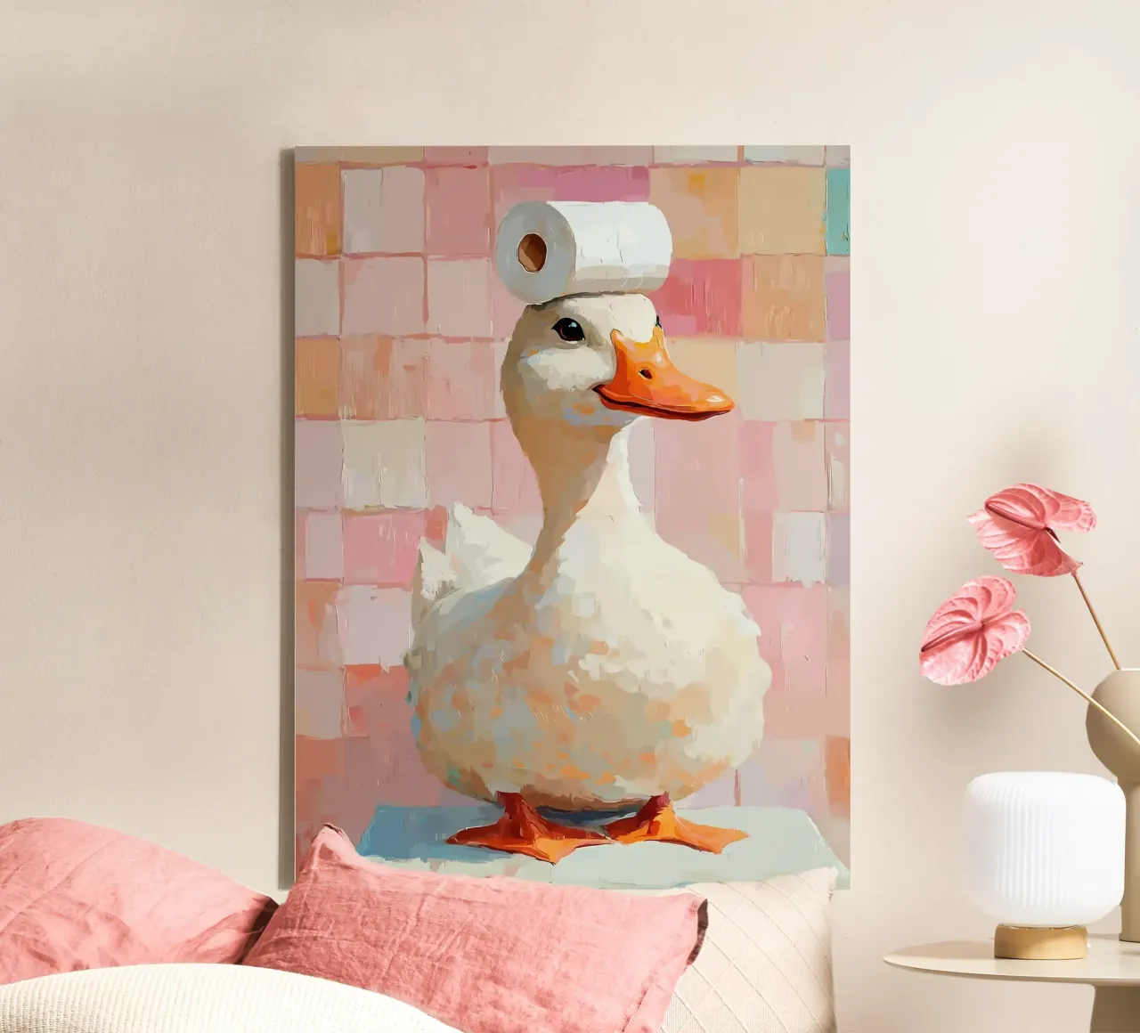 Eend met wc-hoed Schilderen canvas van JoyWalkerShop
