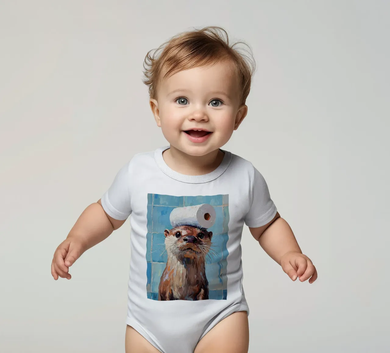Otter met wc-hoed Schilderen babyrompertje korte mouwen van JoyWalkerShop