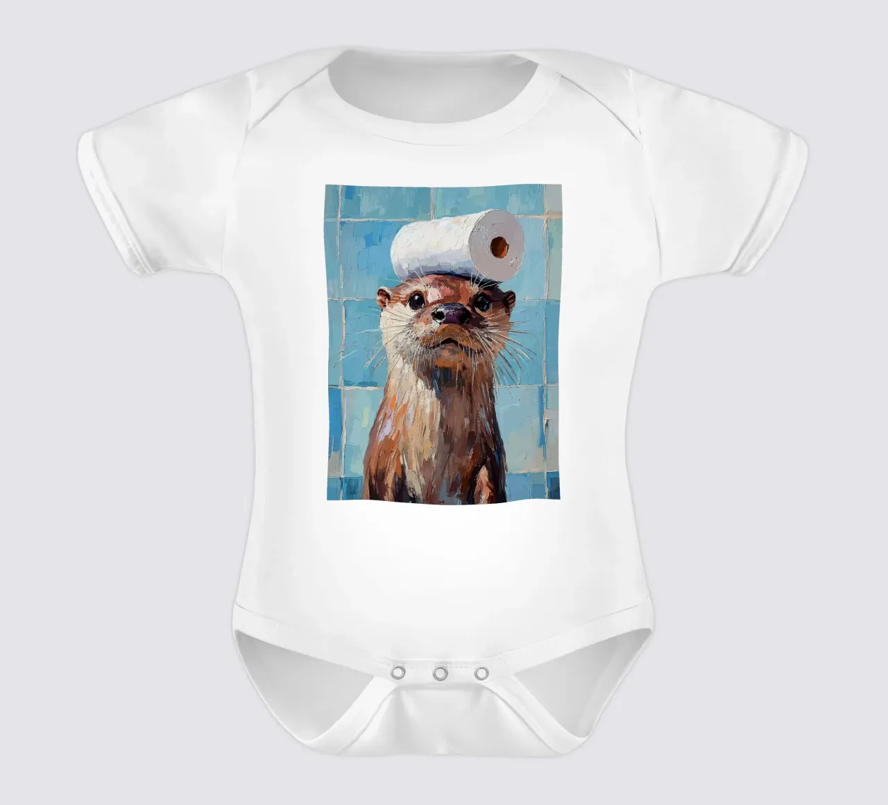 Otter met wc-hoed Schilderen babyrompertje korte mouwen van JoyWalkerShop