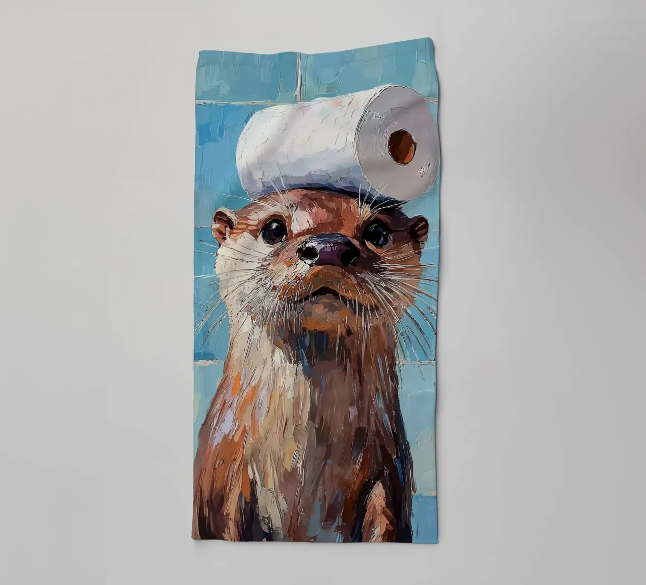 Otter met wc-hoed Schilderen badhanddoek van JoyWalkerShop