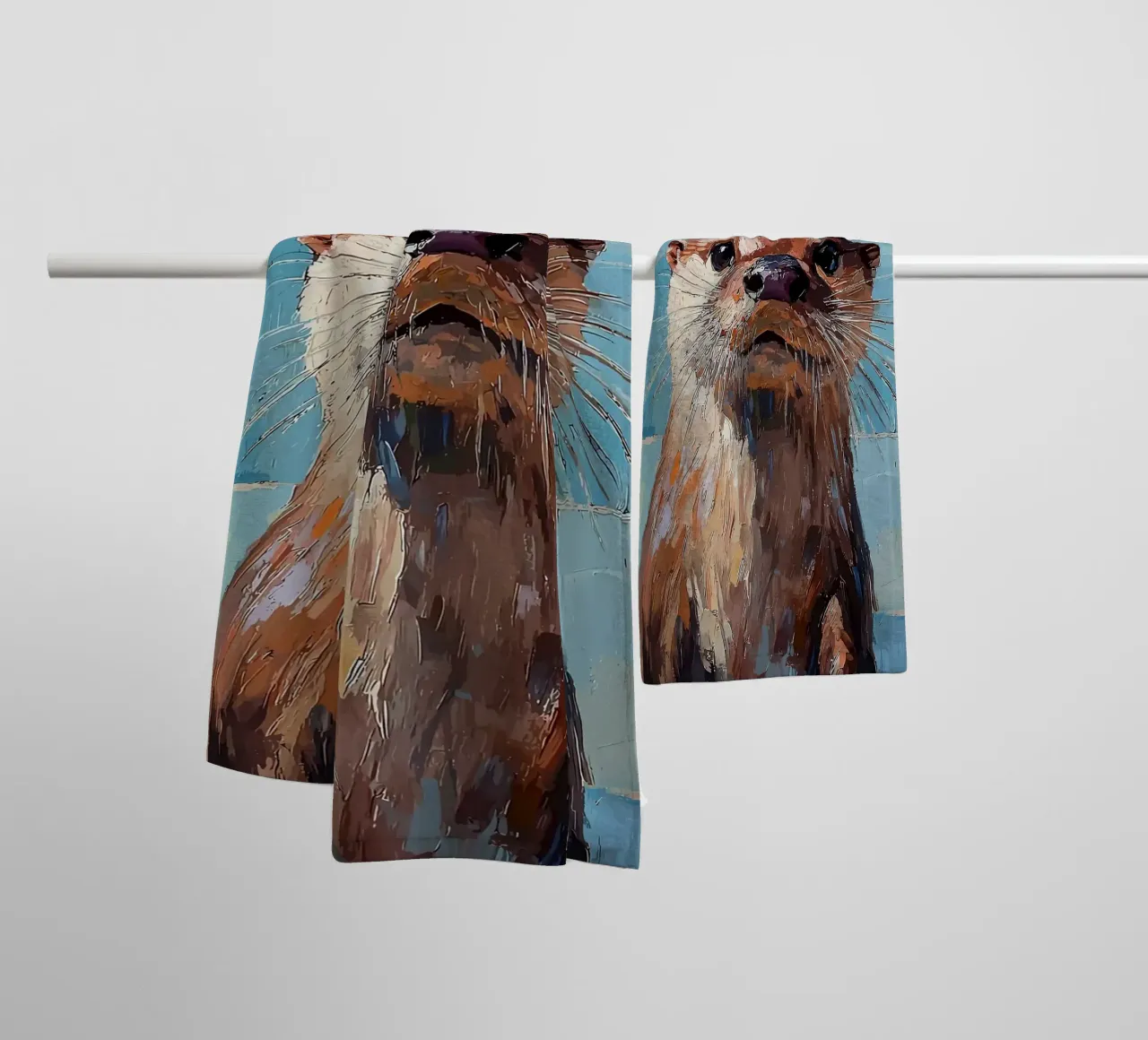 Otter met wc-hoed Schilderen badhanddoek van JoyWalkerShop