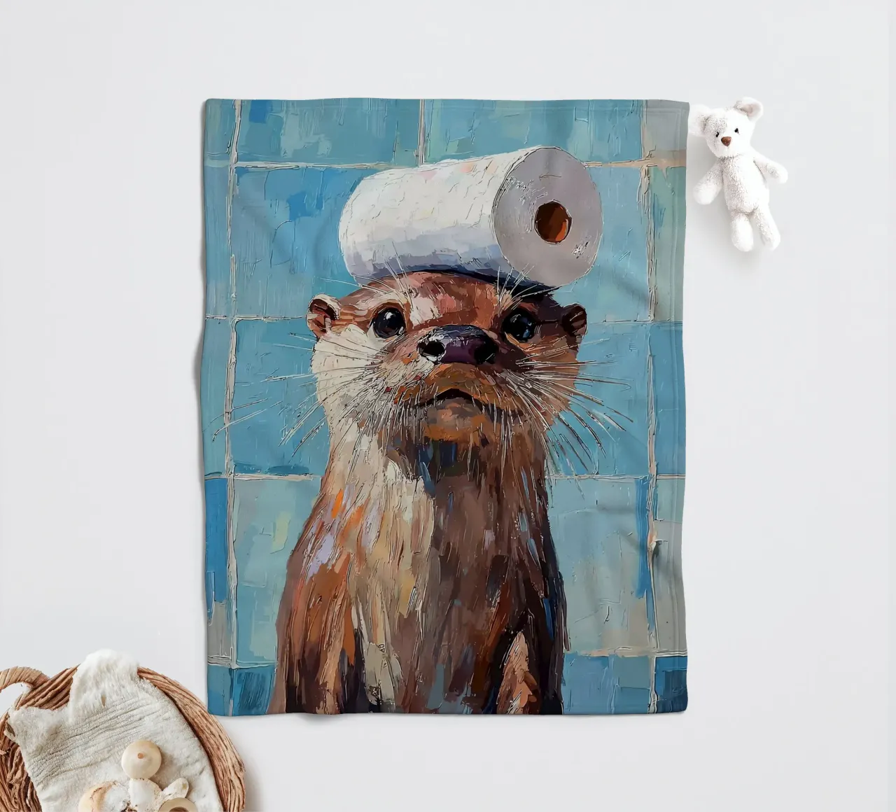 Otter met wc-hoed Schilderen fleecedeken van JoyWalkerShop