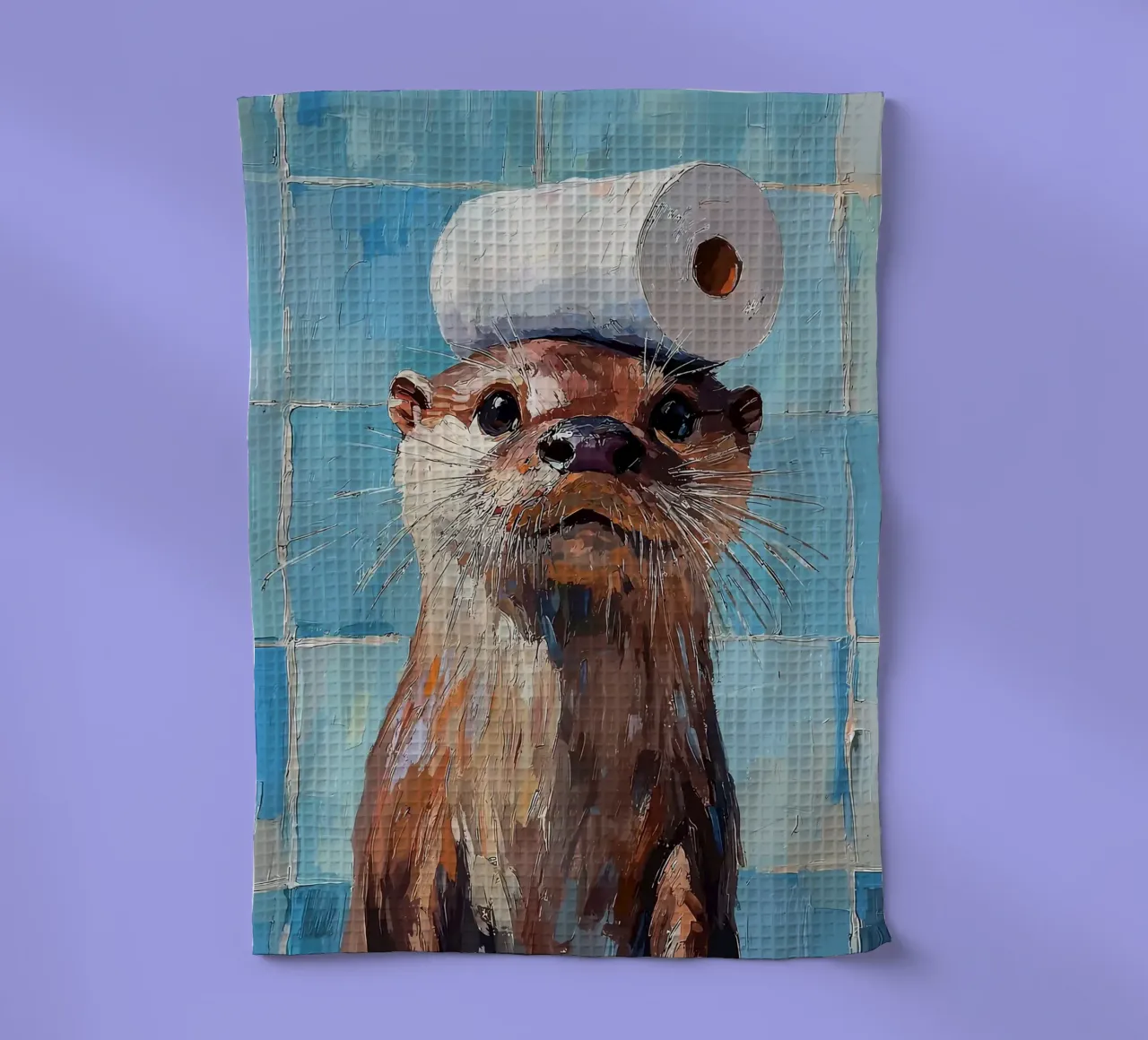 Otter met wc-hoed Schilderen theedoek van JoyWalkerShop