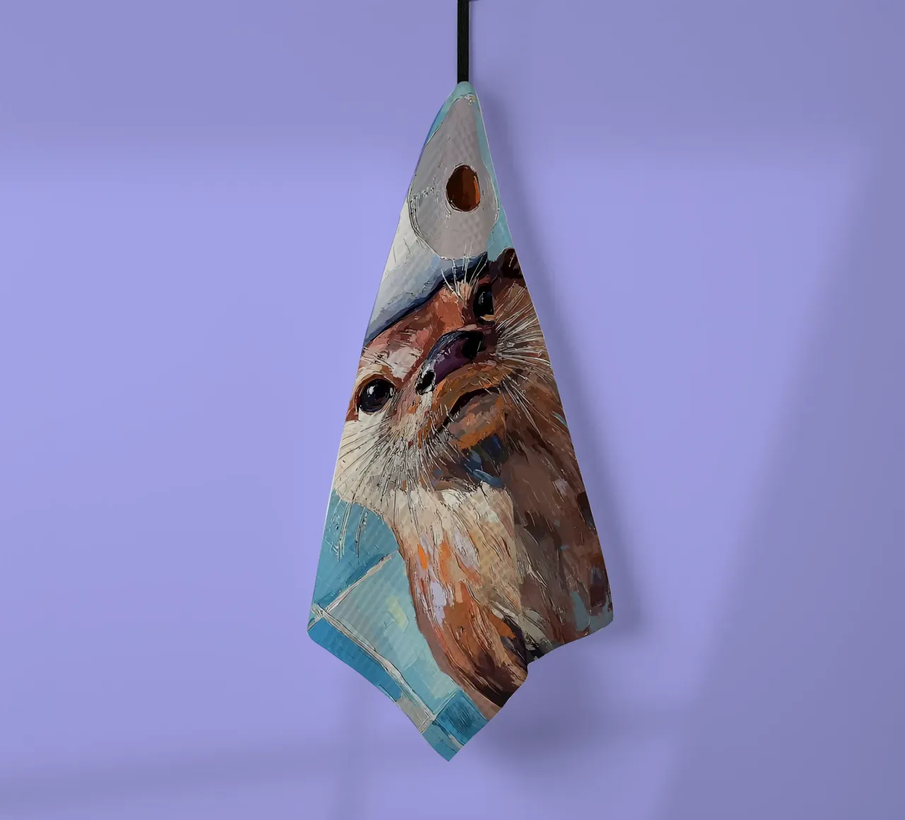 Otter met wc-hoed Schilderen theedoek van JoyWalkerShop