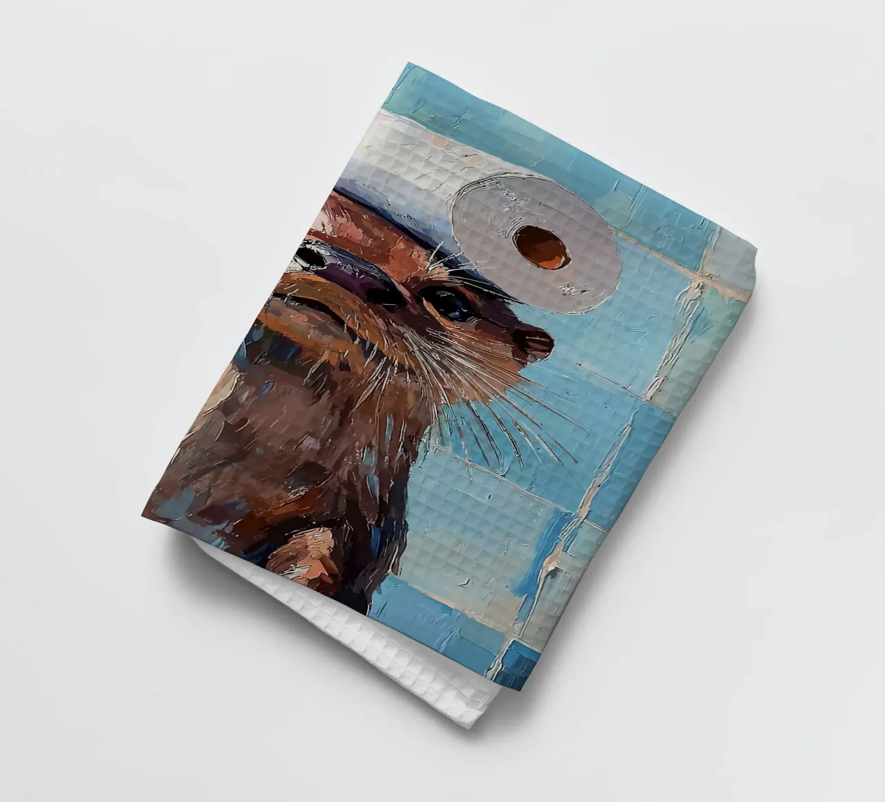 Otter met wc-hoed Schilderen theedoek van JoyWalkerShop