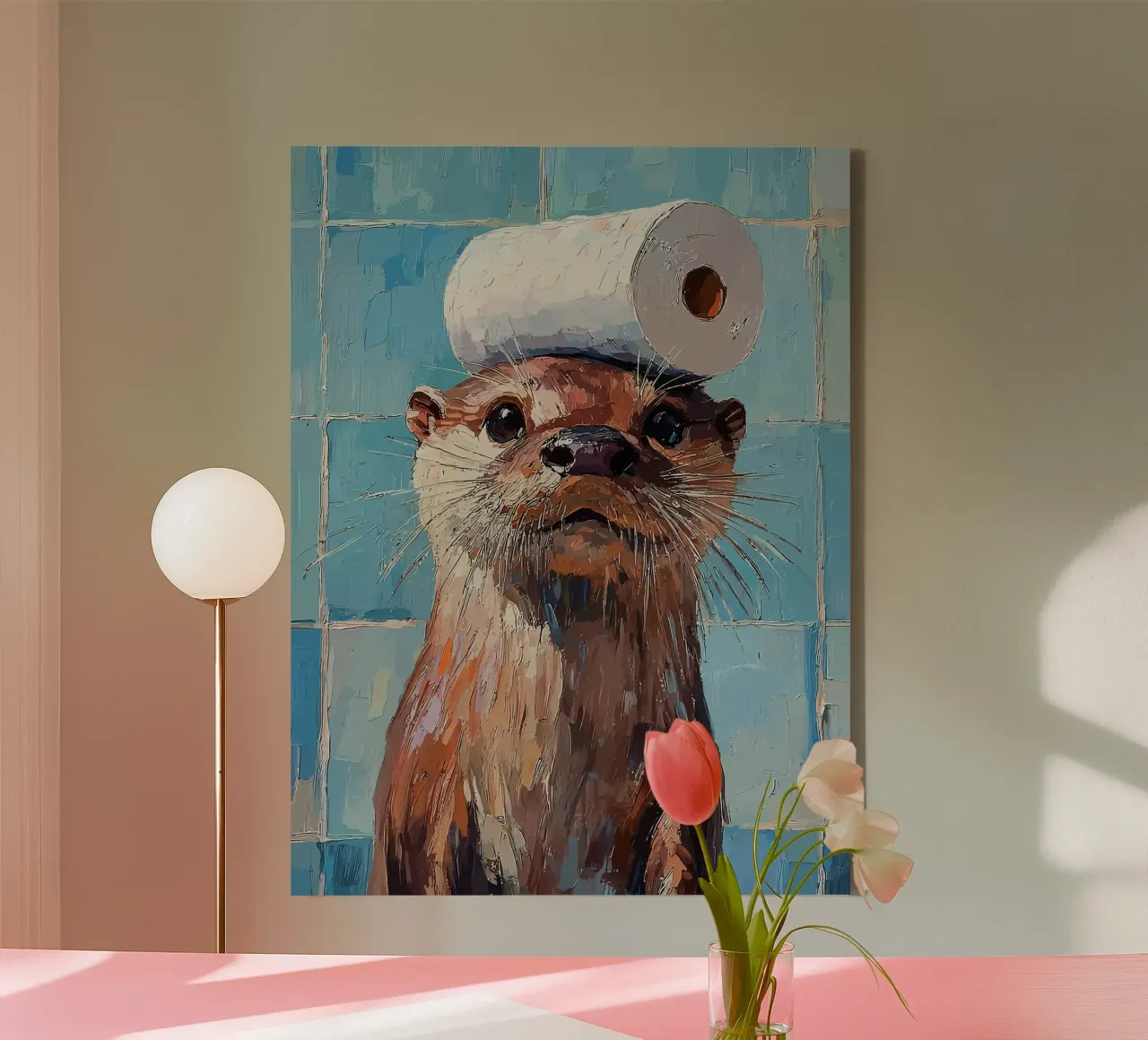 Otter met wc-hoed Schilderen canvas van JoyWalkerShop
