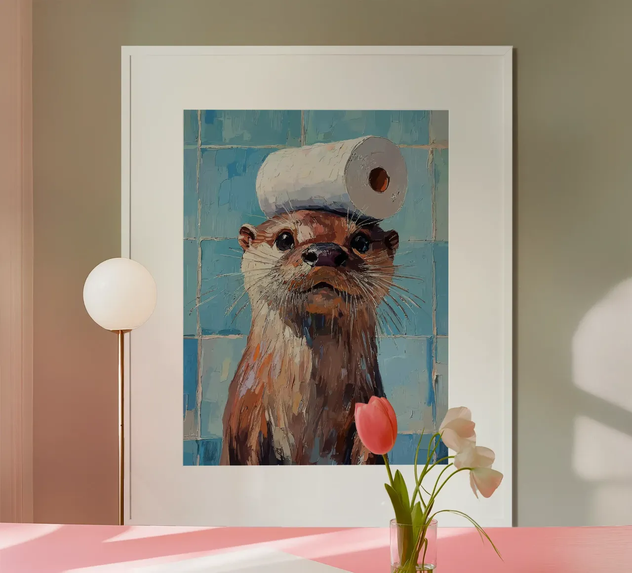 Otter met wc-hoed Schilderen hahnemühle van JoyWalkerShop