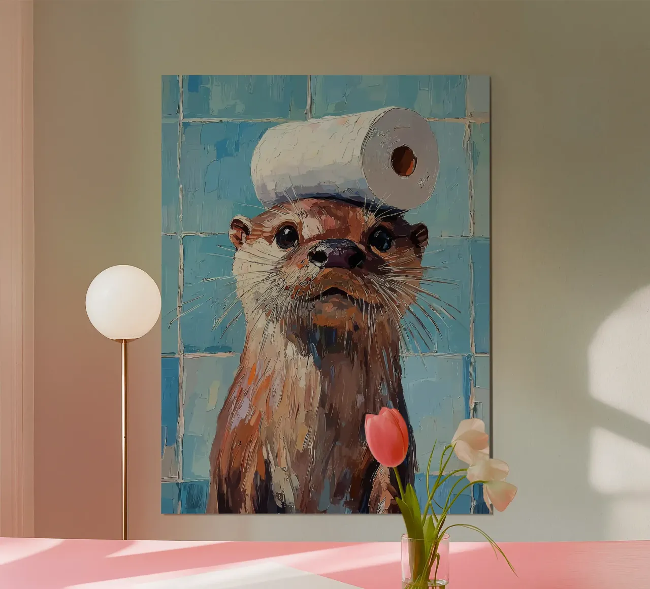 Otter met wc-hoed Schilderen hahnemühle van JoyWalkerShop