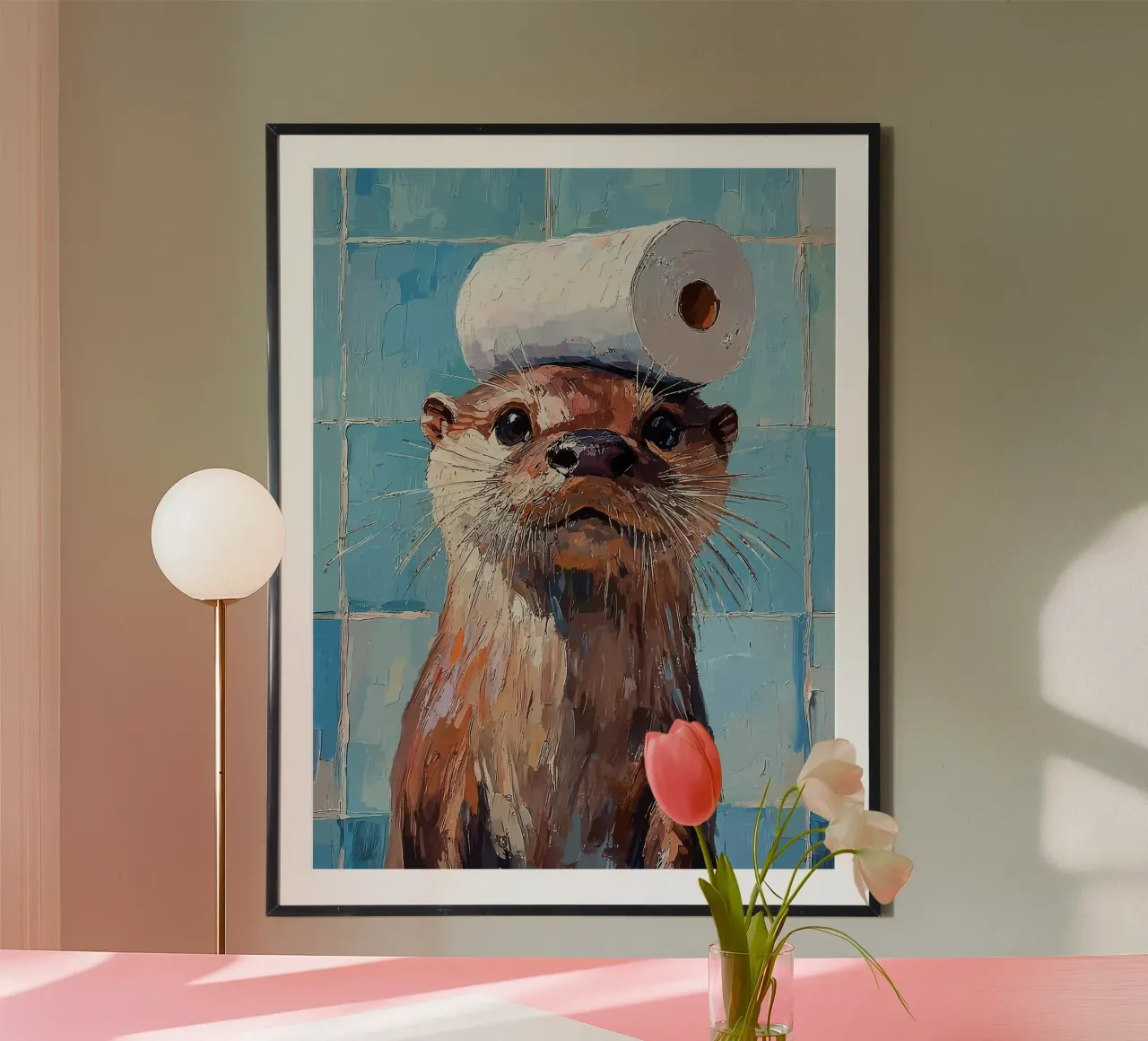 Otter met wc-hoed Schilderen hahnemühle van JoyWalkerShop