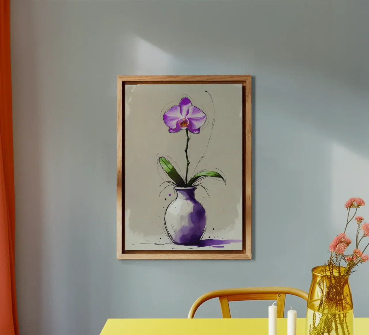 Pittura digitale di una singola orchidea viola in un vaso pannello forex da Bloom And Brush