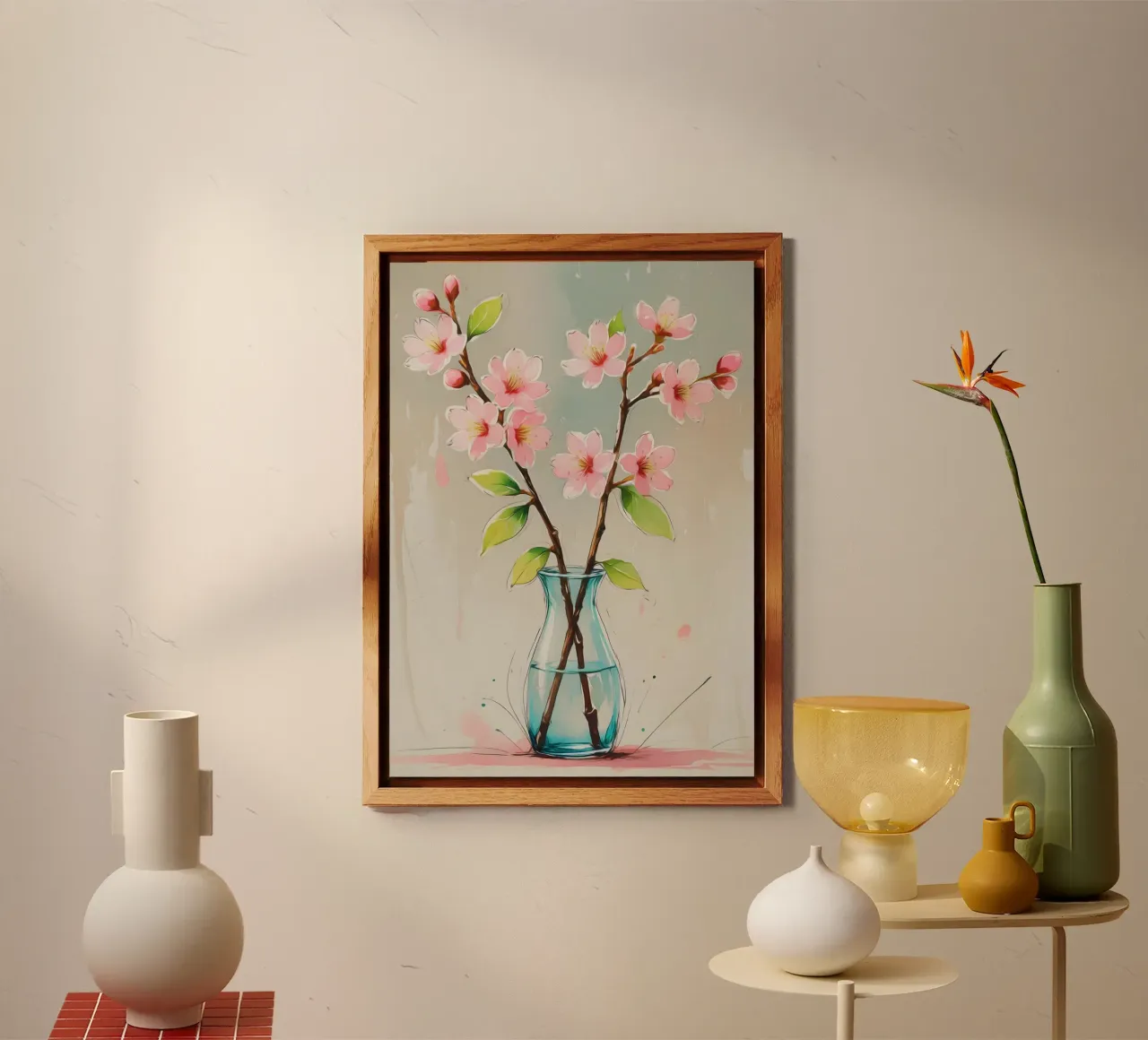 Pittura digitale minimalista di fiori di ciliegio alluminio dibond da Bloom And Brush