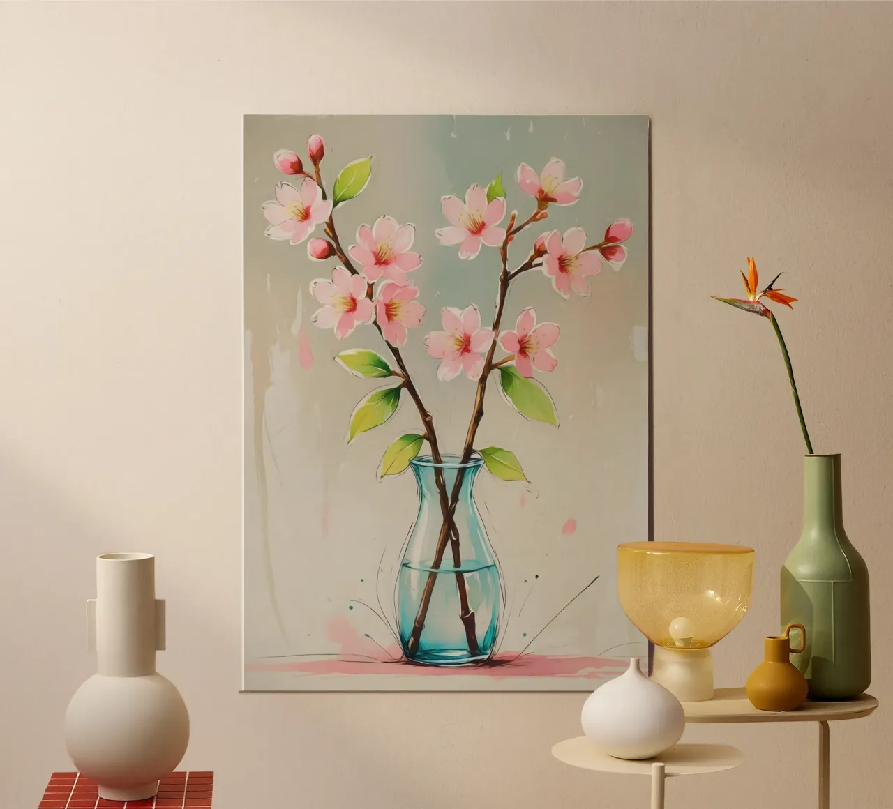 Pittura digitale minimalista di fiori di ciliegio alluminio dibond da Bloom And Brush
