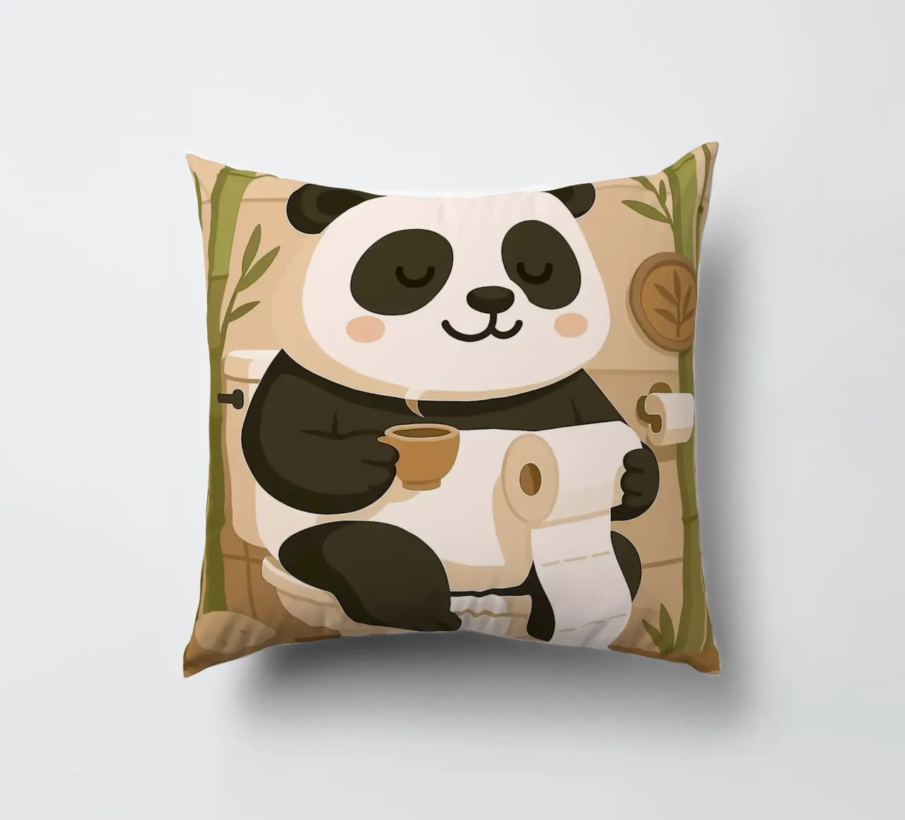 Panda sul water con caffè cuscino da JoyWalkerShop