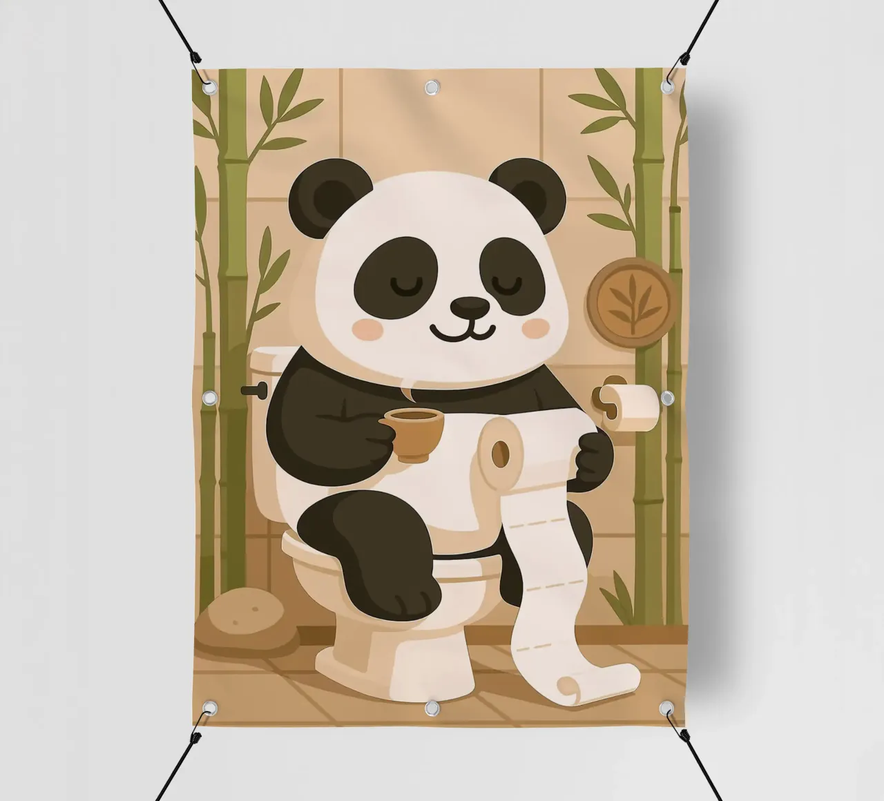 Panda sul water con caffè telo in pvc da JoyWalkerShop