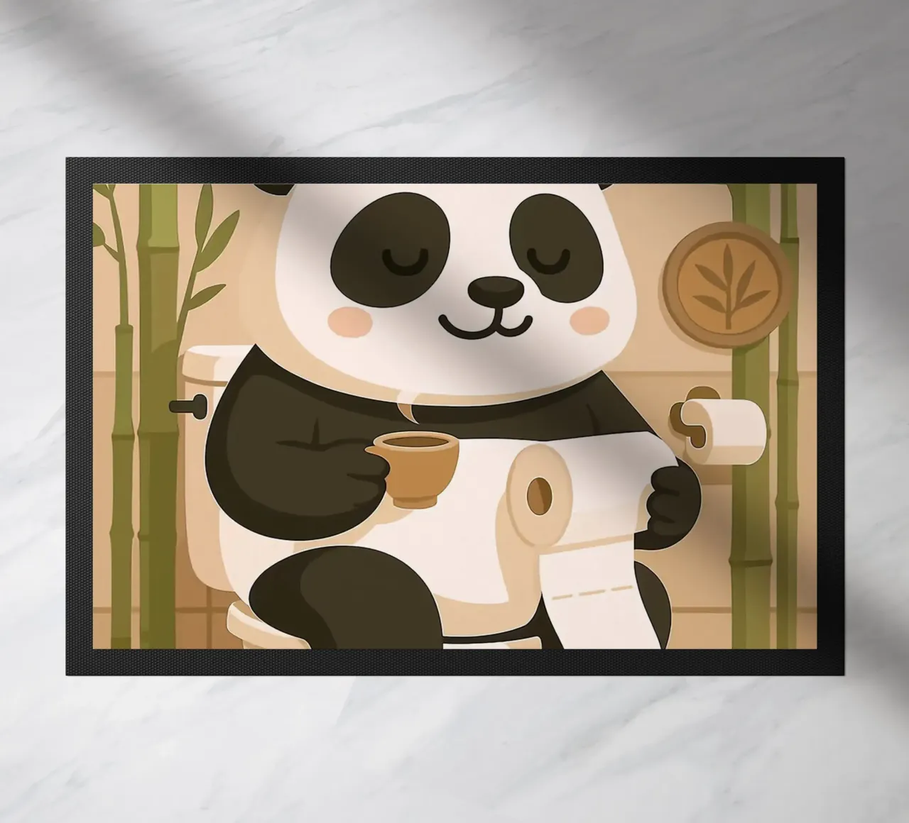 Panda sul water con caffè zerbino da JoyWalkerShop