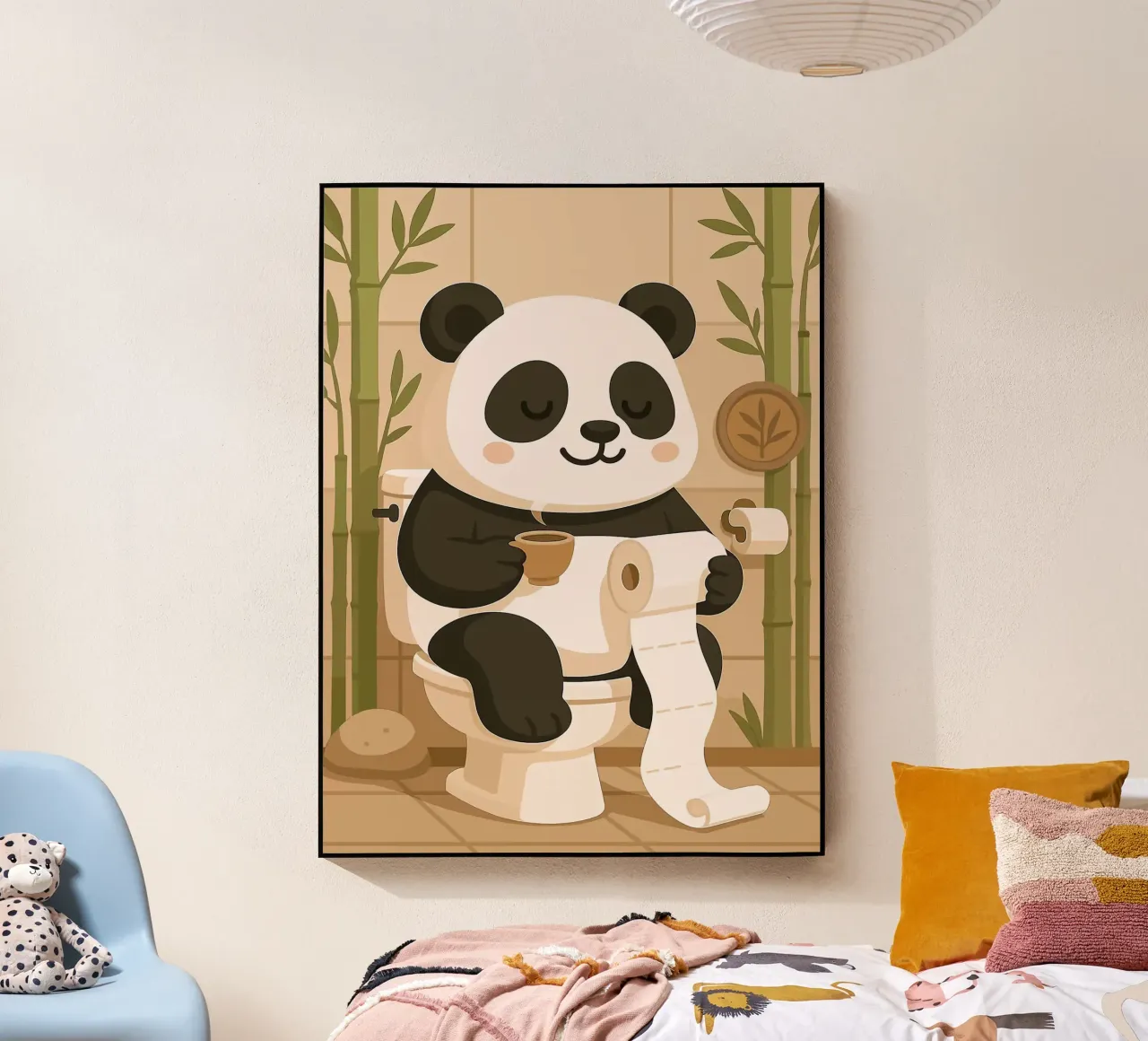 Panda en el retrete con café metacrilato de JoyWalkerShop