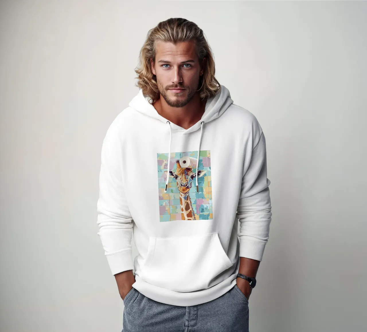 Giraffa con carta igienica in testa felpa con cappuccio da JoyWalkerShop