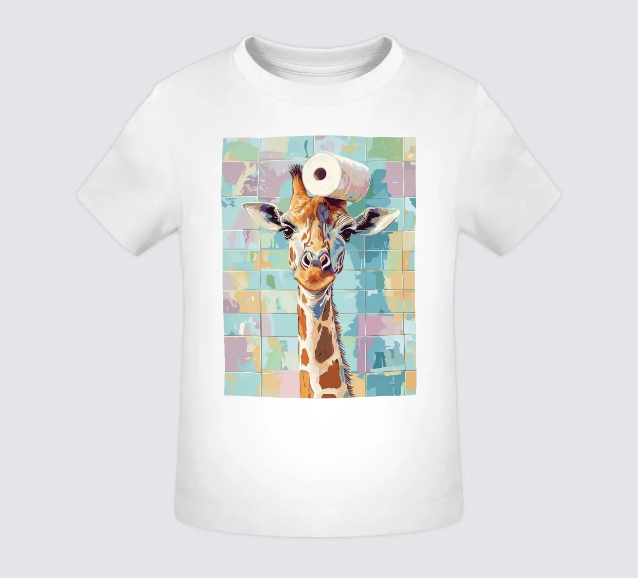 Giraffa con carta igienica in testa maglietta neonato da JoyWalkerShop