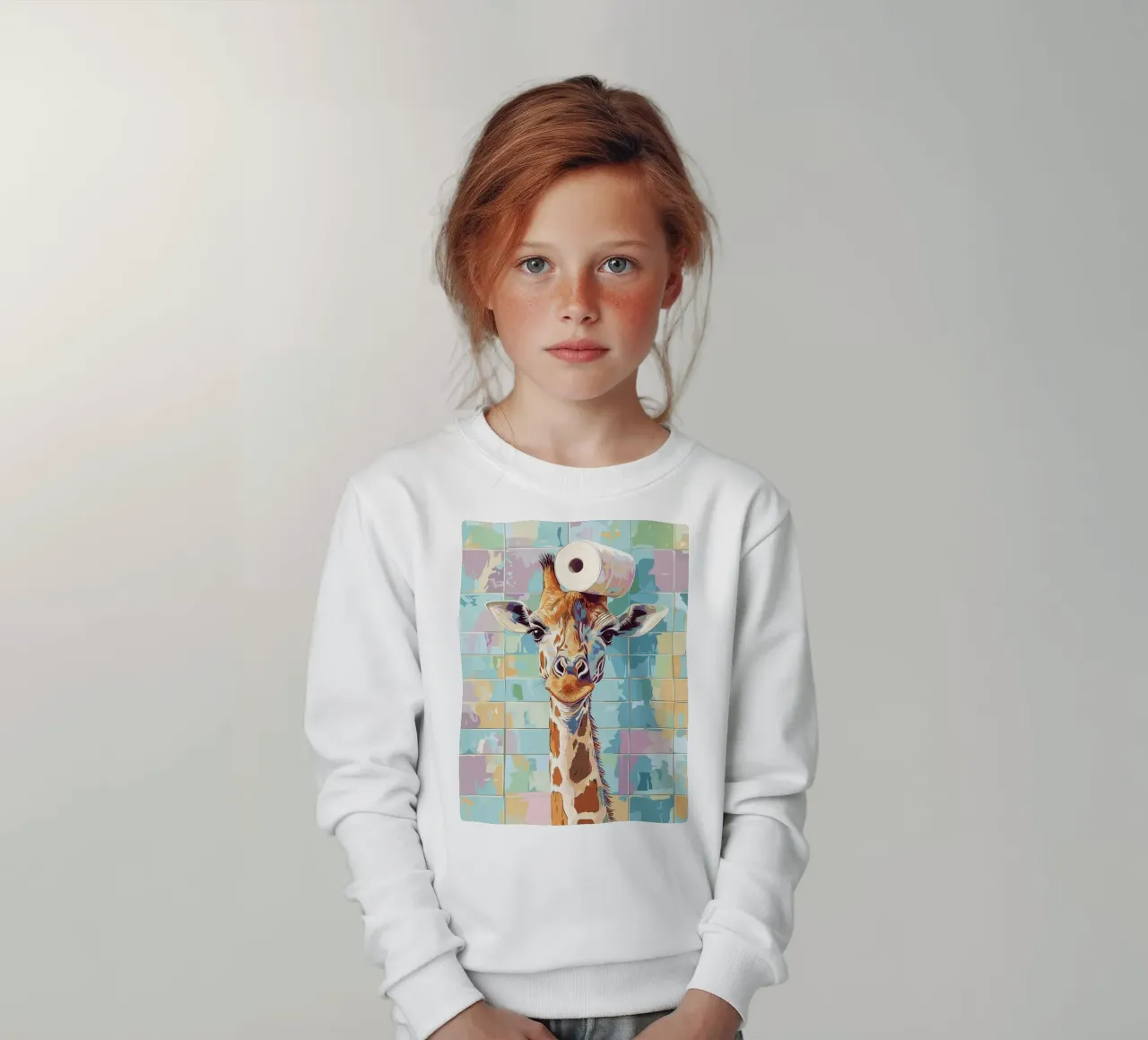 Giraffa con carta igienica in testa felpa bambino da JoyWalkerShop