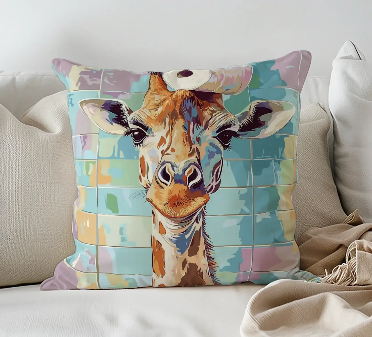 Giraffa con carta igienica in testa cuscino da JoyWalkerShop