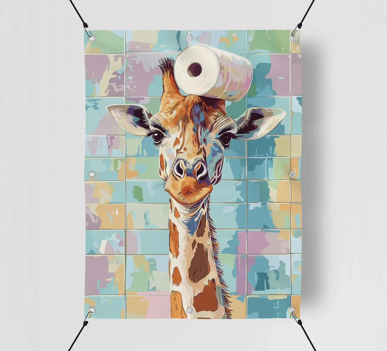 Giraffa con carta igienica in testa telo in pvc da JoyWalkerShop