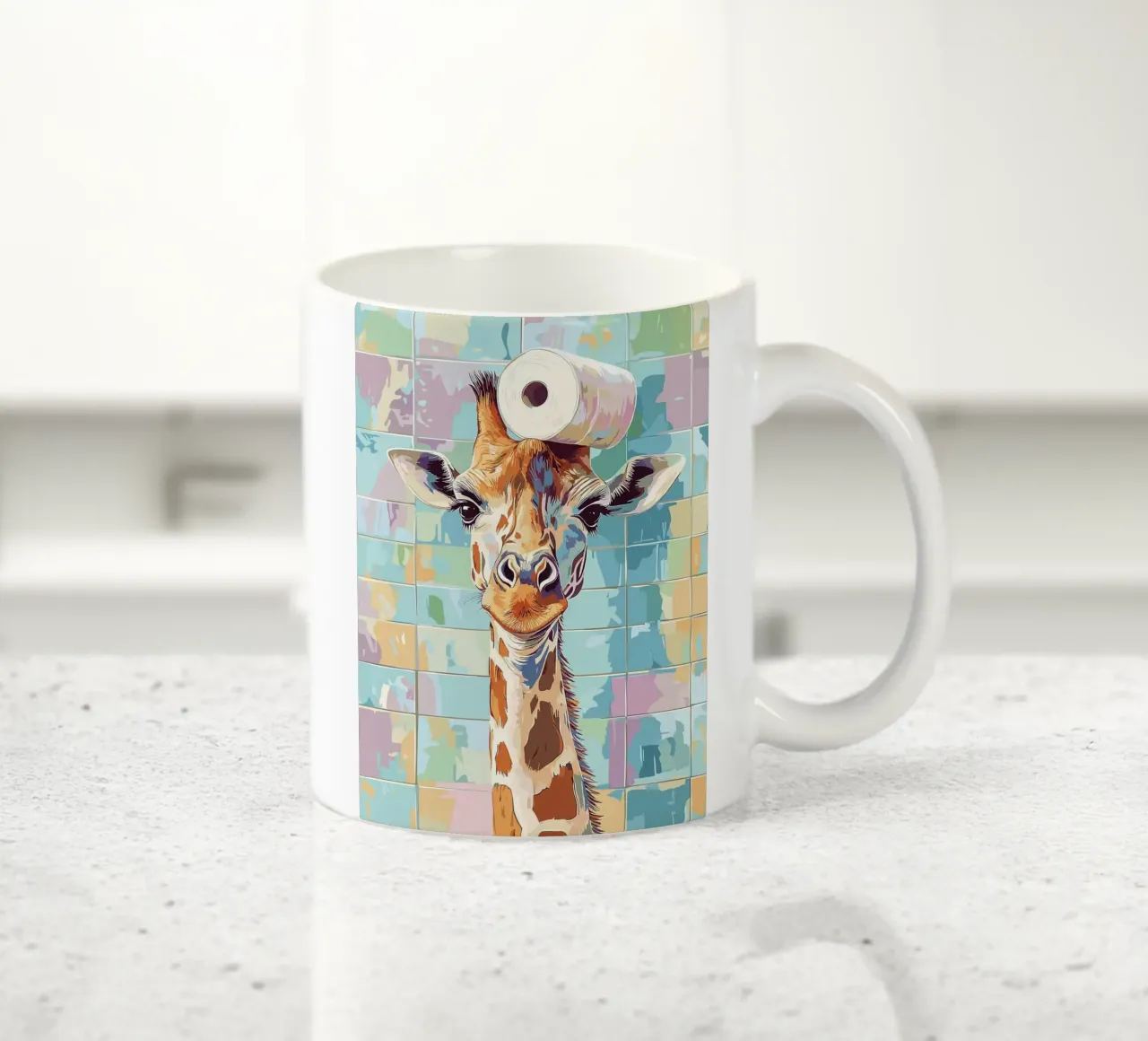 Giraffa con carta igienica in testa tazza in ceramica da JoyWalkerShop