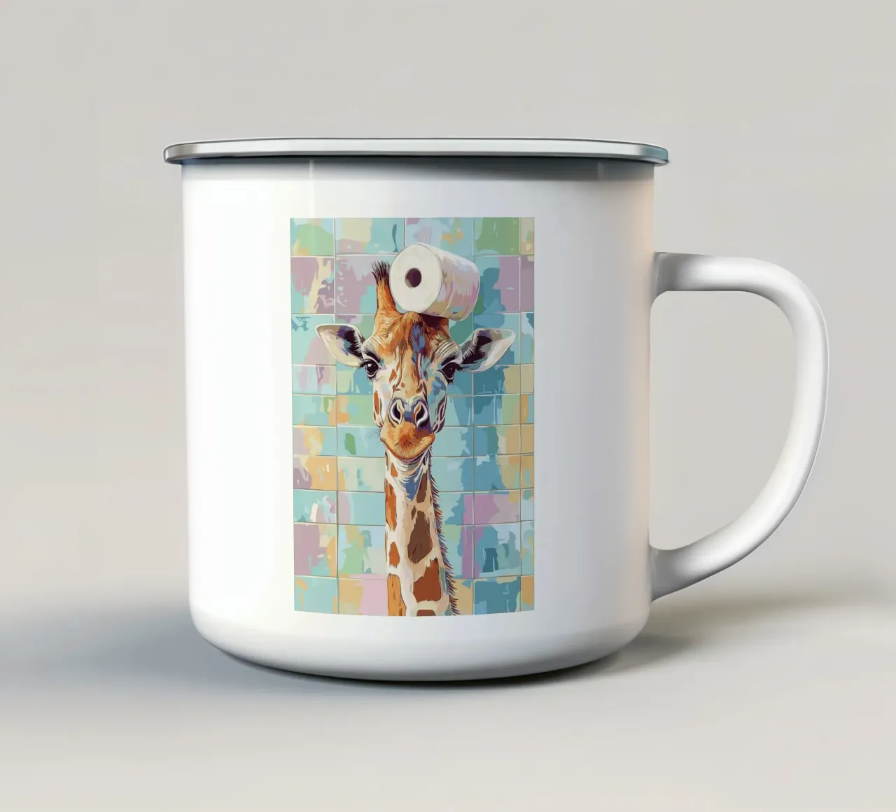 Giraffa con carta igienica in testa tazza in smalto da JoyWalkerShop