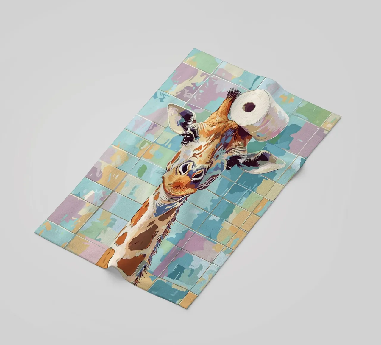 Giraffa con carta igienica in testa telo mare da JoyWalkerShop