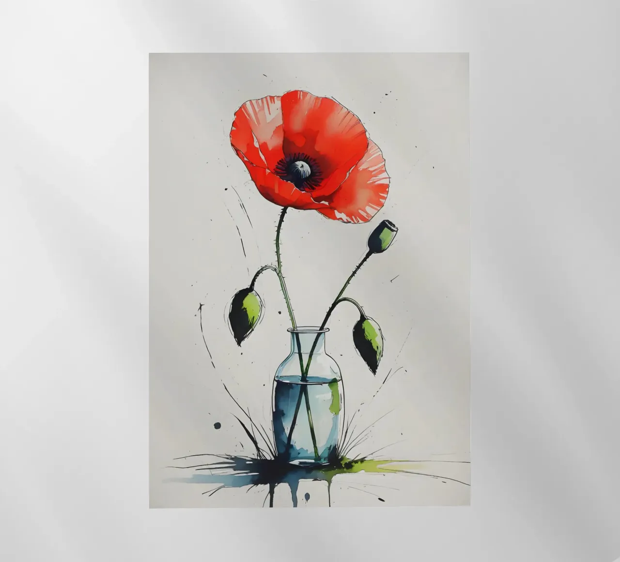 Pittura digitale minimalista di papavero rosso in un vaso pellicola backlit da Bloom And Brush