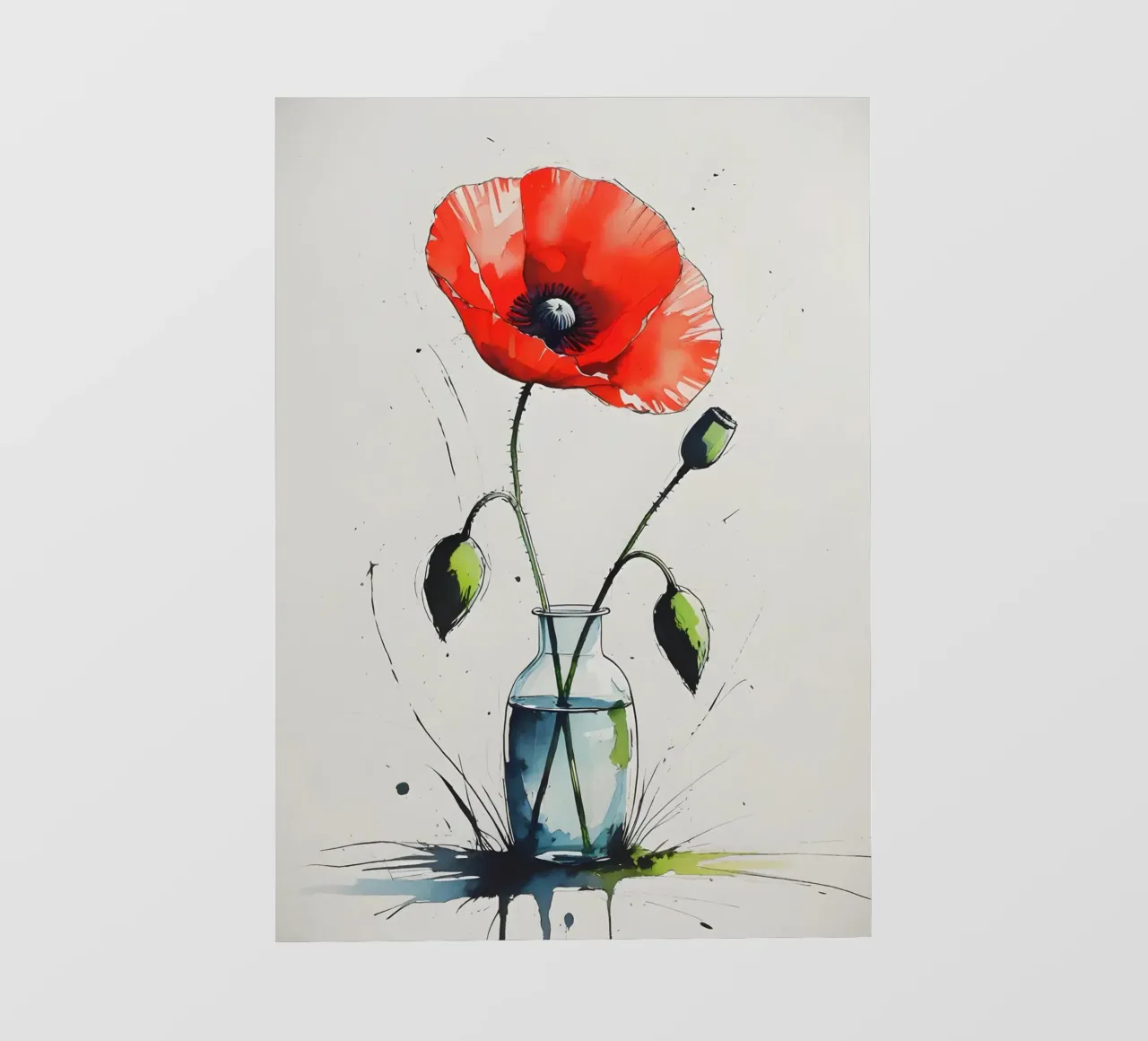 Pittura digitale minimalista di papavero rosso in un vaso telo in pvc da Bloom And Brush