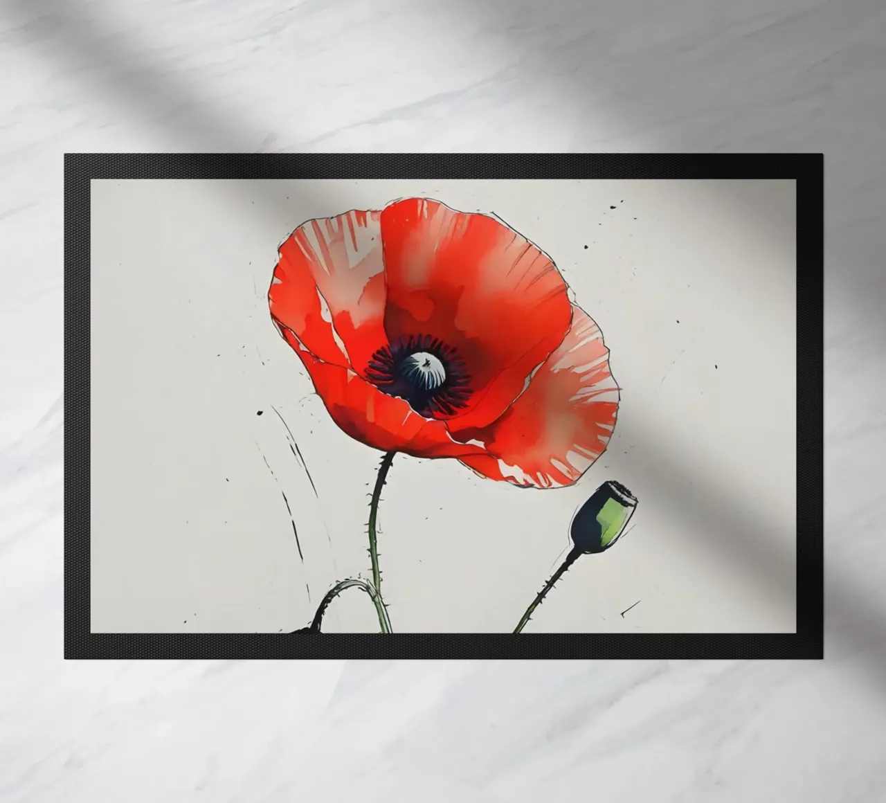 Pittura digitale minimalista di papavero rosso in un vaso zerbino da Bloom And Brush