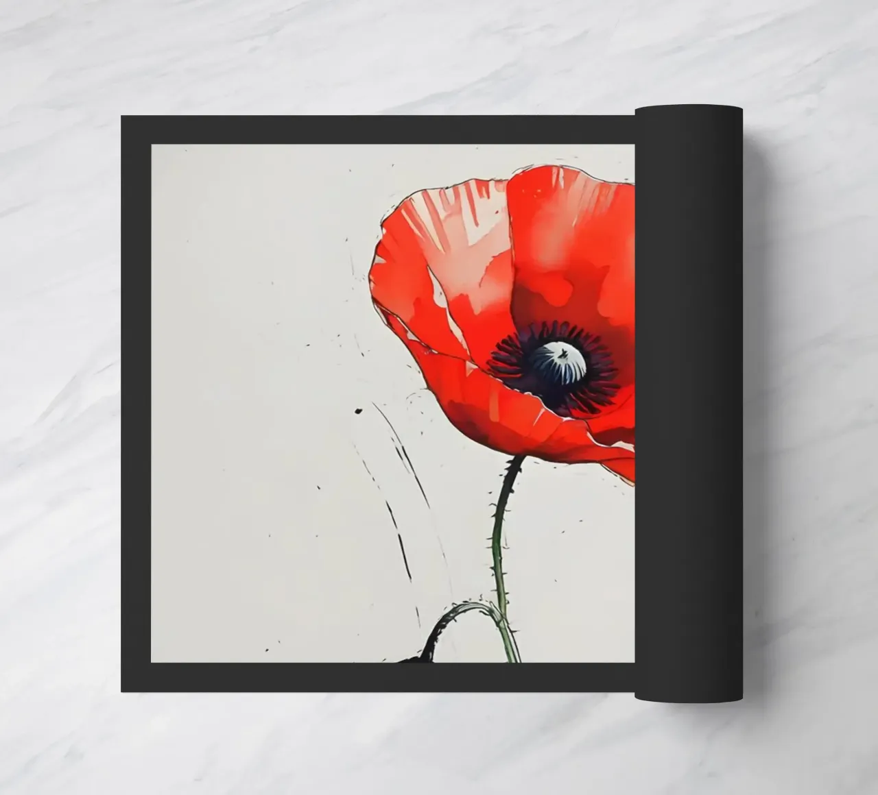 Pittura digitale minimalista di papavero rosso in un vaso zerbino da Bloom And Brush