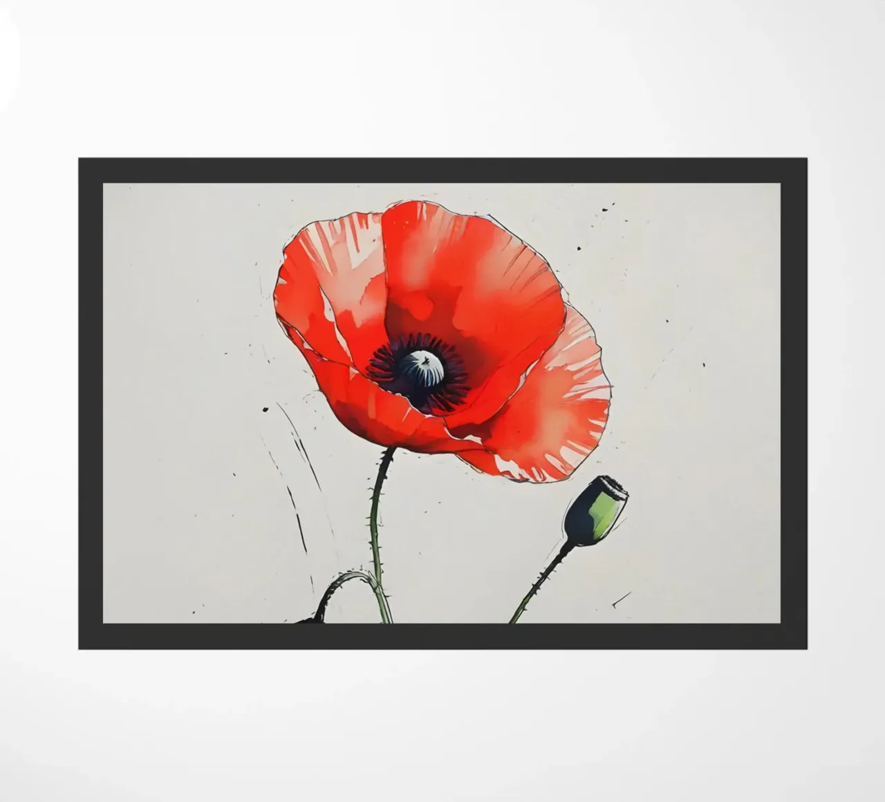 Pittura digitale minimalista di papavero rosso in un vaso zerbino da Bloom And Brush