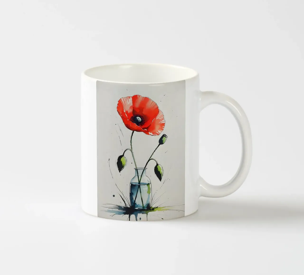 Pittura digitale minimalista di papavero rosso in un vaso tazza in ceramica da Bloom And Brush