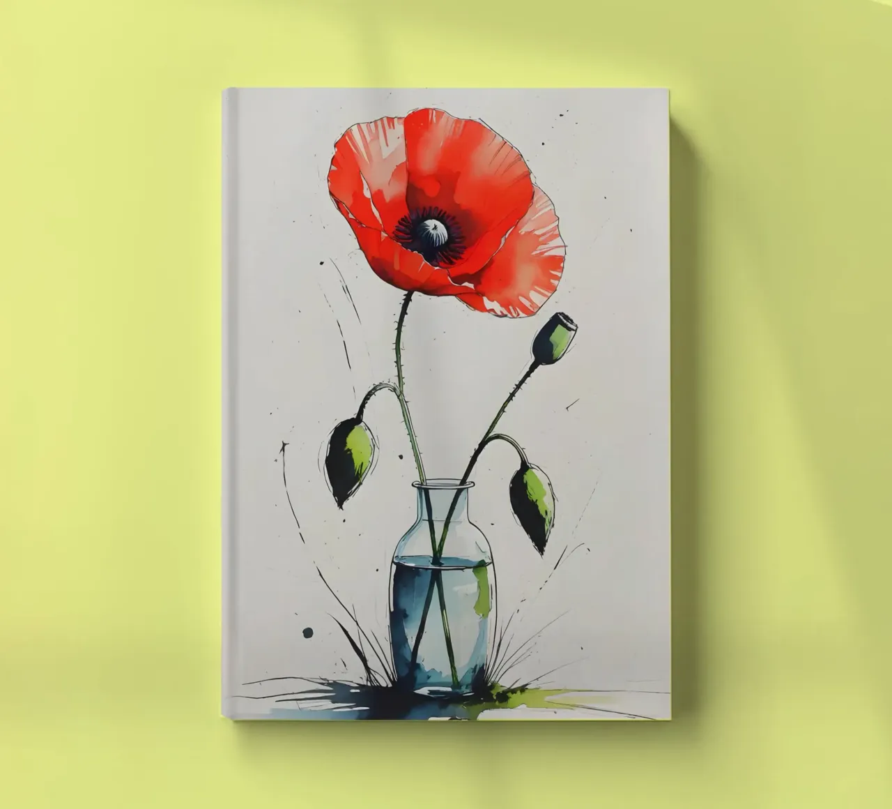 Minimalist digital painting of red poppy in a vase notebook by Bloom And Brush