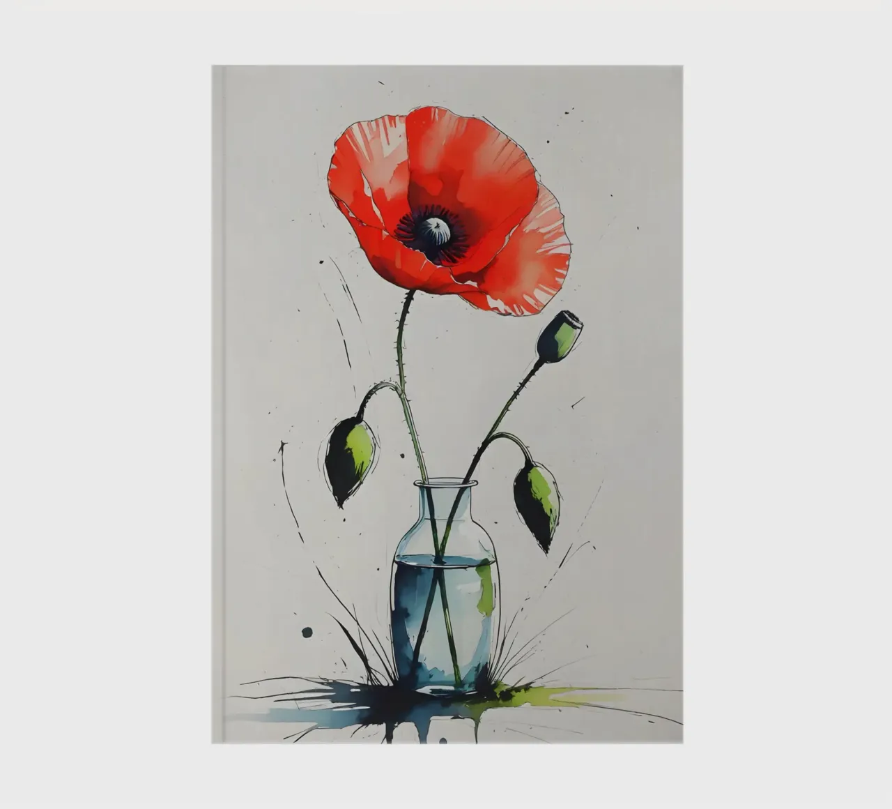 Minimalist digital painting of red poppy in a vase notebook by Bloom And Brush