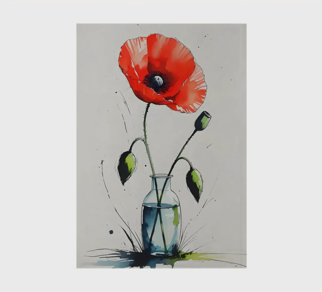 Minimalist digital painting of red poppy in a vase notebook by Bloom And Brush