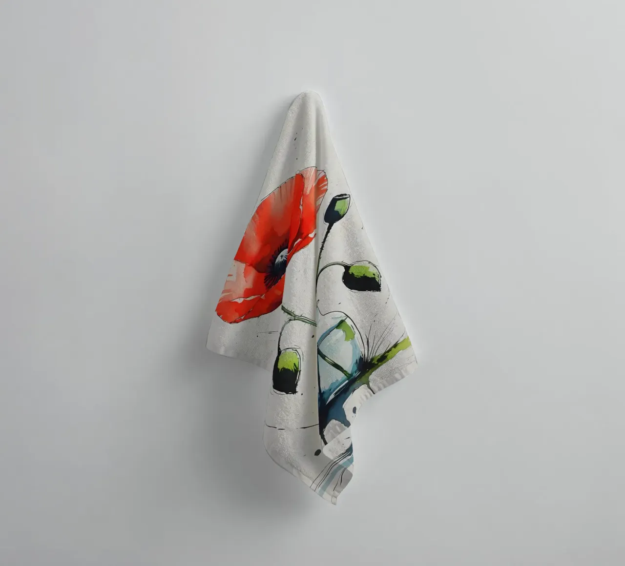 Minimalist digital painting of red poppy in a vase towel by Bloom And Brush