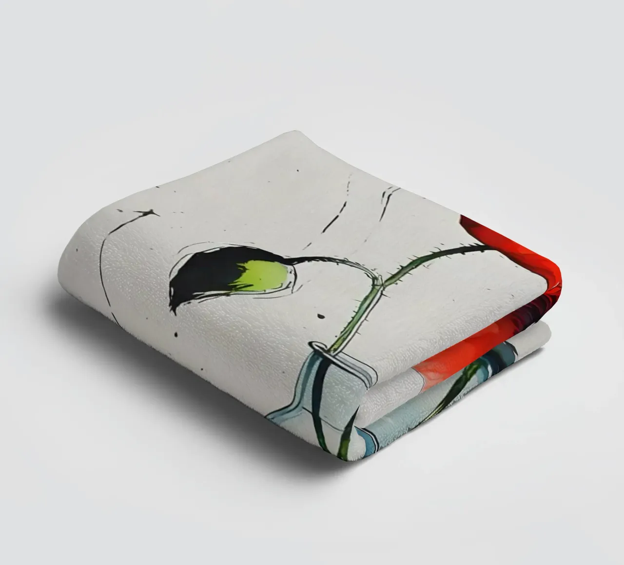 Minimalist digital painting of red poppy in a vase towel by Bloom And Brush