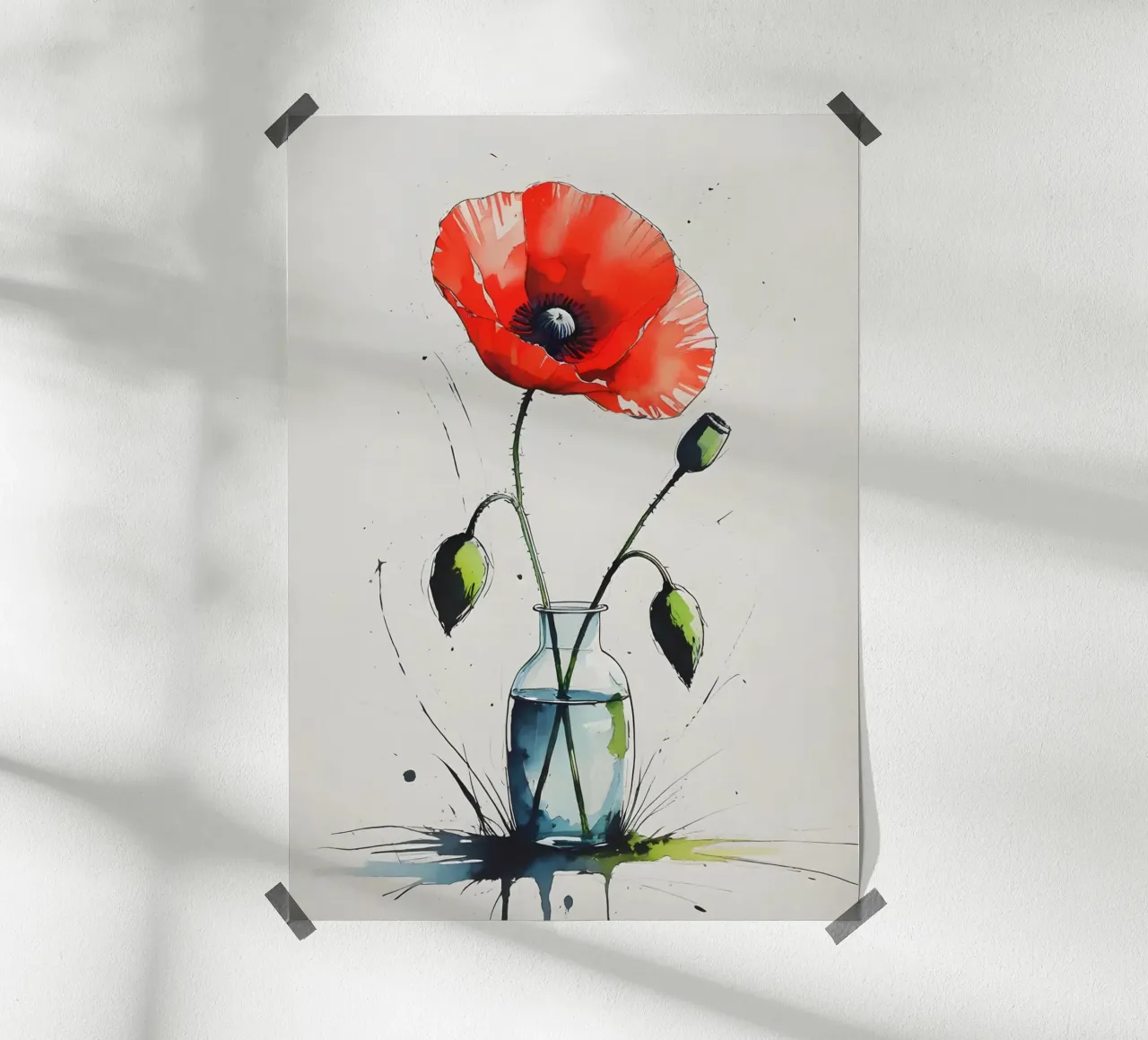 Pittura digitale minimalista di papavero rosso in un vaso carta hahnemühle da Bloom And Brush