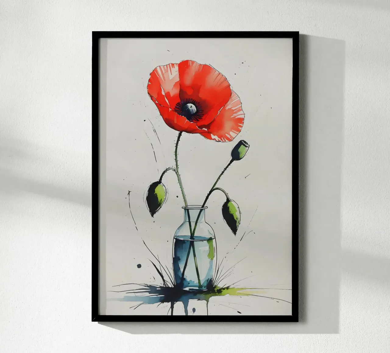 Pittura digitale minimalista di papavero rosso in un vaso carta hahnemühle da Bloom And Brush