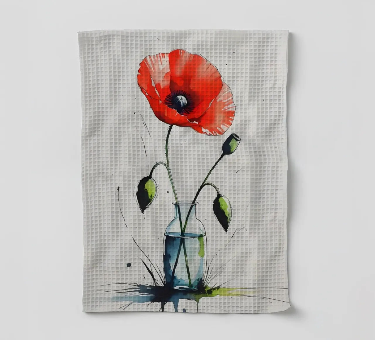 Peinture numérique minimaliste d'un coquelicot rouge dans un vase torchon de Bloom And Brush