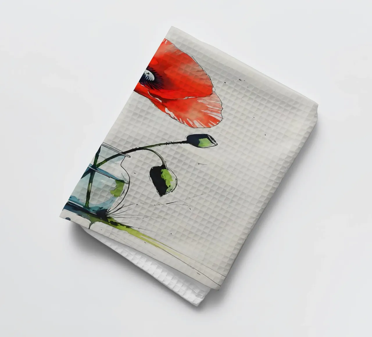 Peinture numérique minimaliste d'un coquelicot rouge dans un vase torchon de Bloom And Brush