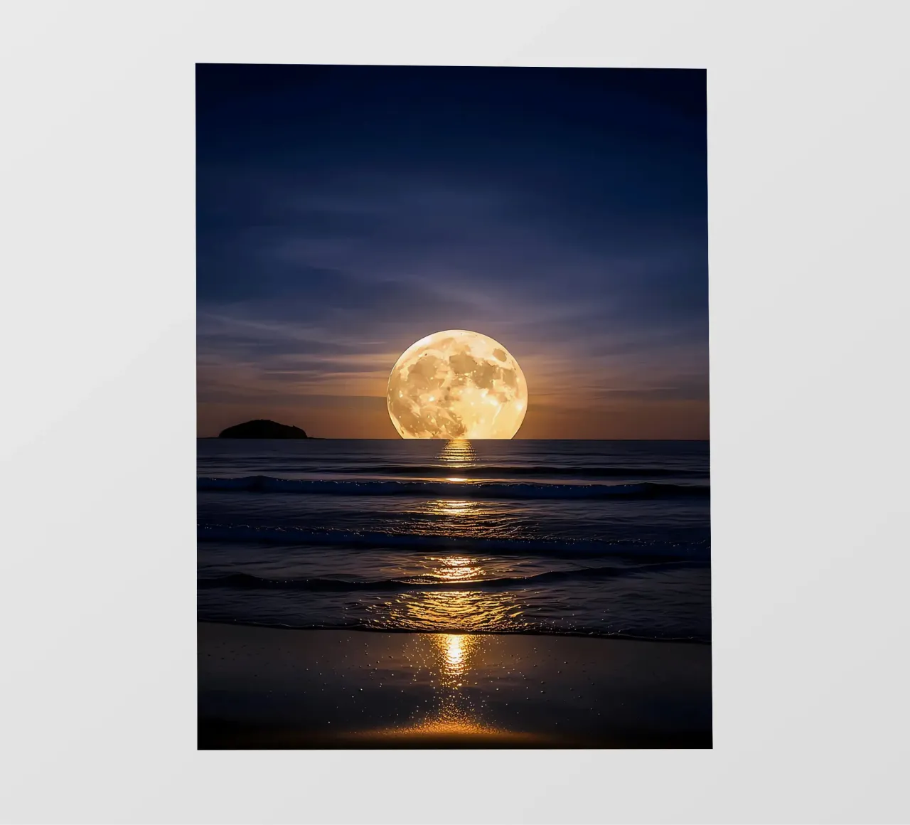 Luna piena sull'oceano di notte pellicola backlit da ShopByHaru